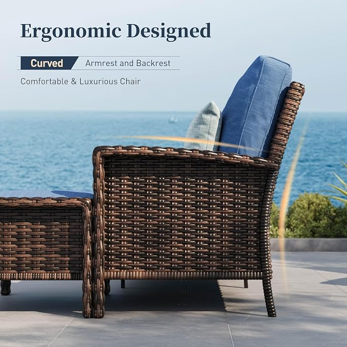 SUNSHINE VALLEY Patio Wicker Swivel Chairs Set of 2, Outdoor High Back Chairs with 5.5" Waterproof Cushions, Outdoor Furniture Set for Deck Porch and Yard, Blue
