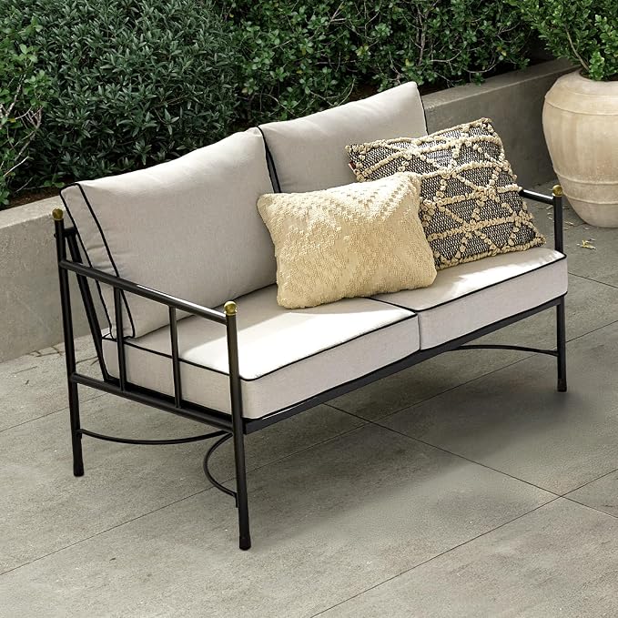 mopio Odelia Patio Loveseat, Small Outdoor Couch, Sofa, Conversation Piece, for Outside Lounging at Lawn, Front Porch, Balcony, Apartments, Yard, Bistro