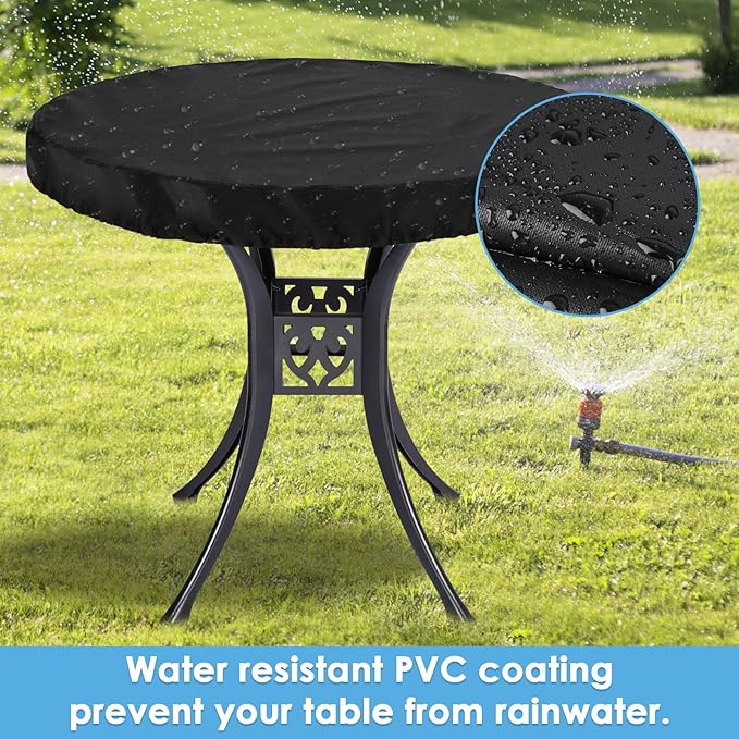 Round Outdoor Table Cover Waterproof Anti-UV Heavy Duty Round Patio Table Covers for Outdoor Furniture, Windproof Outdoor Patio Coffee & Dining Table & Table Top Cover Weatherproof Protector,32"D×4"H