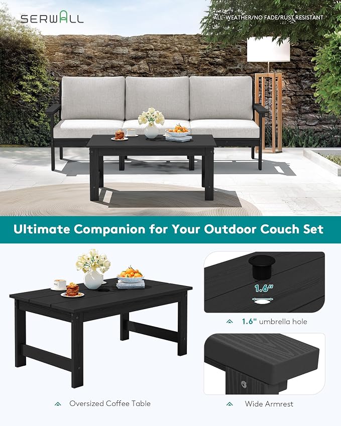 SERWALL HDPE Outdoor Sectional with Ottoman & Coffee Table