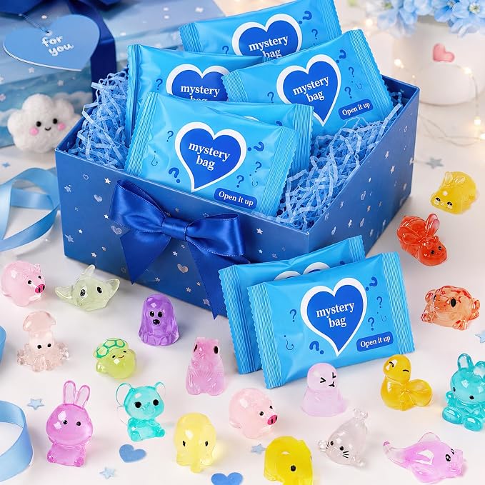 50pcs Luminous Mini Resin Animals, Resin Animals Mystery Bags, Individually Wrapped Blind Bags, Glow in The Dark Tiny Animal Figurines for Fairy Garden, Aquarium, Party Favors & Home Decor Crafts