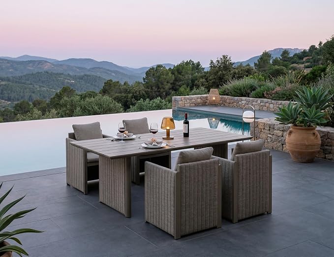 PURPLE LEAF 5 Pieces Patio Dining Set All-Weather Modern Outdoor Rectangular Aluminum Dining Table and Chairs Outdoor Furniture with Olefin Cushions Pillows for Garden Backyard Kitchen Beige