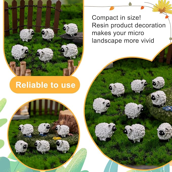 60 pcs Mini Resin Sheep Many Styles Variety Tiny Animals Figures Miniature Little Small Animal Figurines Bulk for Micro Fairy Garden Landscape Accessories Hide Crafts Decor Aquarium