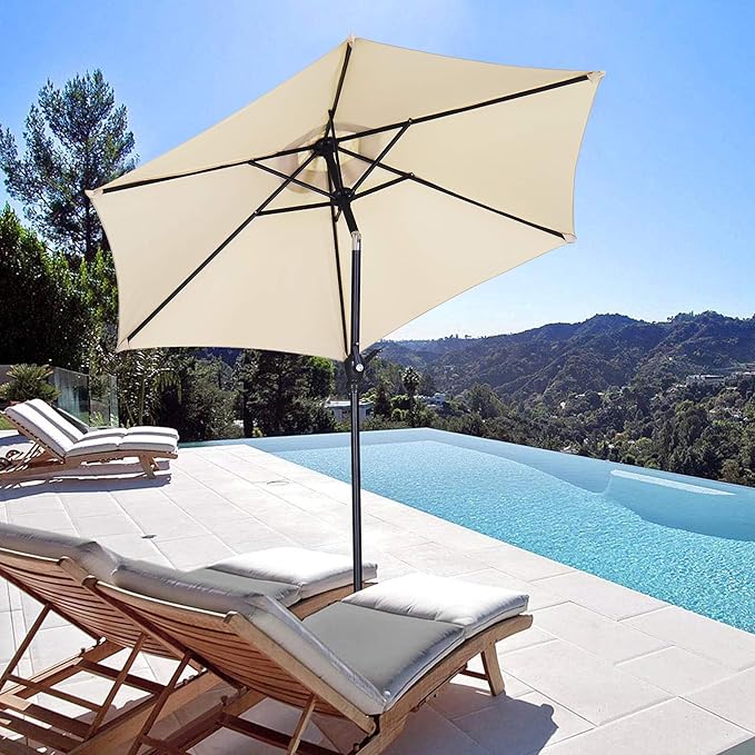 GDY 7.5Ft Patio Umbrella, Outdoor Umbrella Aluminum Market Table Umbrellas with Tilt, Crank and Sturdy Ribs for Lawn, Garden, Backyard and Pool (White)