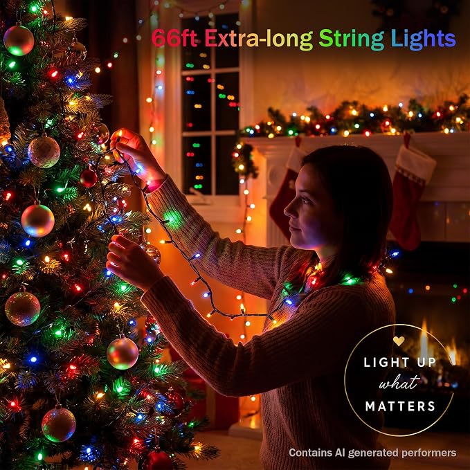 Battery String Lights 66Ft 200LED Remote Timer Decor | Indoor Outdoor Waterproof 8 Modes Memory Battery Operated Christmas Lights for Outside Party Garden Christmas Tree Décor
