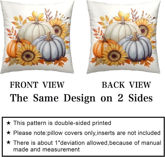 Fall Pillow Covers 16x16 Set of 2 Colorful Pumpkin Sunflower Wreath Throw Pillow Covers Autumn Harvest Pillow Case Thanksgiving Cushion Case for Home Decor Couch Sofa
