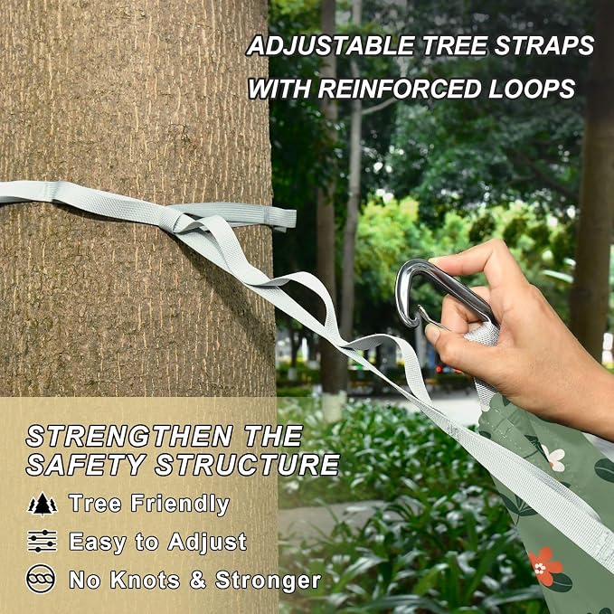 Camping Hammock Outdoor Hammocks for Outside Green Flowers Leaves Beach Trees Portable Lightweight with Pockets Tree Straps Indoor