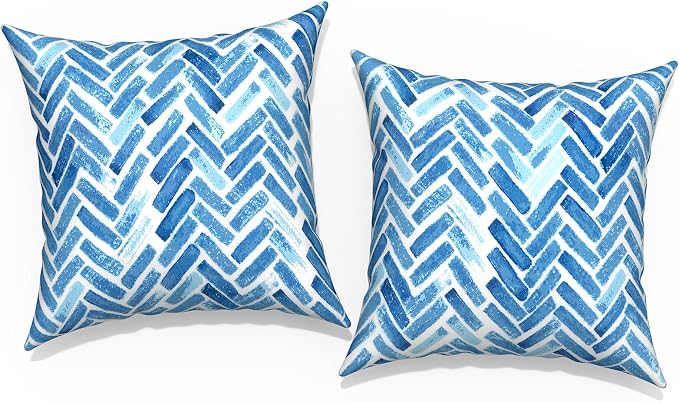 Outdoor Throw Pillow Covers 16x16 Inch, Square Patio Pillow Cases Pack of 2, Modern Decorative Back Cushion Covers for Patio Furniture Garden Couch Farmhouse, Blue Bricks