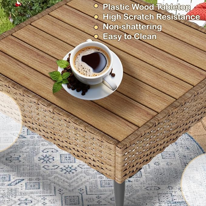 7 Piece Outdoor Patio Furniture Set, All Weather PE Rattan Sectional Sofa with Cushions and Table, Wicker Patio Conversation Couch Set for Garden Poolside Backyard Lounge(White)