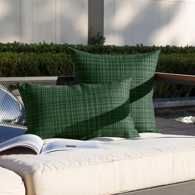 Kevin Textile Outdoor Waterproof 18"x18" Pillow Covers 2 Pack, Army Green | Water Resistant, Faux Linen Yarn-dyed, Woven Texture Throw Pillow Covers for Tent Patio Garden Couch Sofa