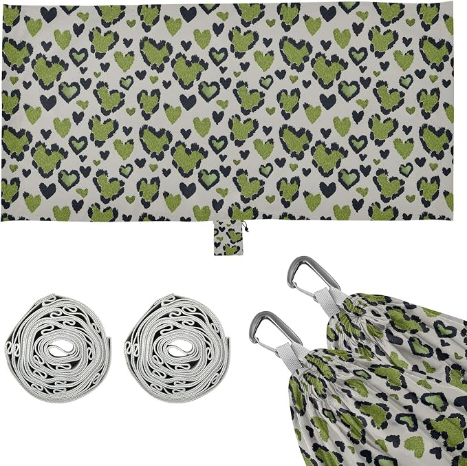 Camping Hammock Outdoor Hammocks for Outside Green Heart Leopard Beach Trees Portable Lightweight with Pockets Tree Straps Indoor