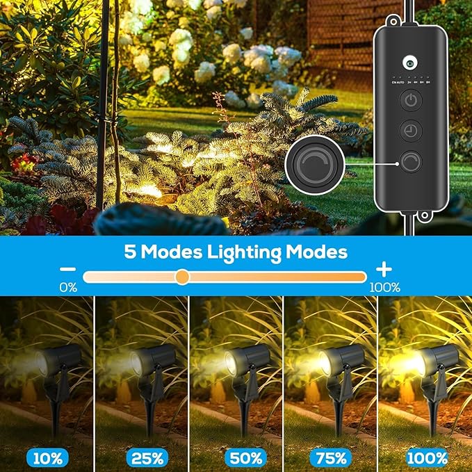 ZYAN Landscape Spotlights with Sensor and Timer, Continuously Adjustable Brightness, Auto On Off, Low Voltage Outdoor IP65 Waterproof for Patio Yard Garden Pathway, 2700K Warm White (6 Pack)