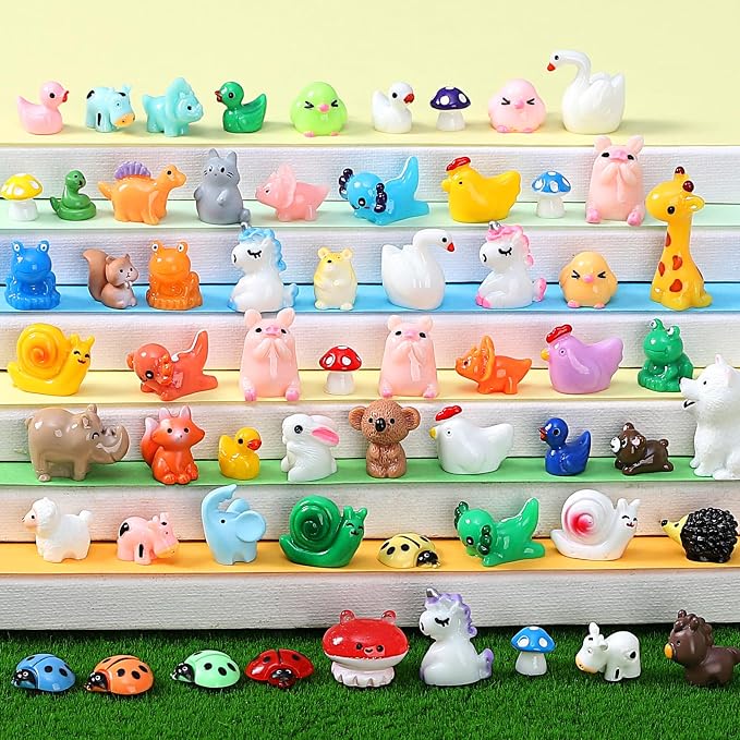 160pcs Mini Resin Animals, Mini Animals Figures to Hide | Tiny resin animal variety pack for dollhouse accessories, aquarium decor, hide games, classroom rewards
