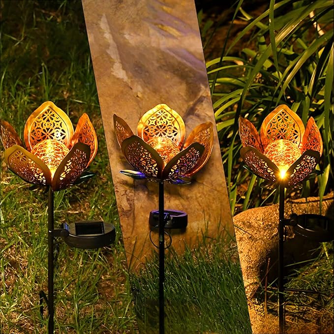 Solar Lights Outdoor Garden Decor,Solar Stake Lights, 2Pack Decorative Solar Garden Light, Metal Solar Sunflower Lights Lawn Lamp for Courtyard Decoration