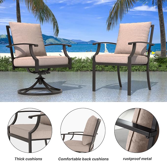 7 PCS Outdoor Patio Dining Set,Patio Table and Chairs Metal Outdoor Patio Furniture Set with Umbrella Hole,Dining Table Set with 6 Chairs for Deck,Backyard and Garden,Brown