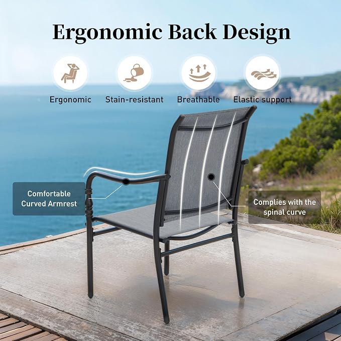 SUNSHINE VALLEY Patio Table and Chairs Set of 4, All-Weather Breathable Textilene Patio Chair with Gourd-Shaped Armrests, 42x42 Round Table with Umbrella Hole, 5 Pcs Metal Frame Patio Dining Set