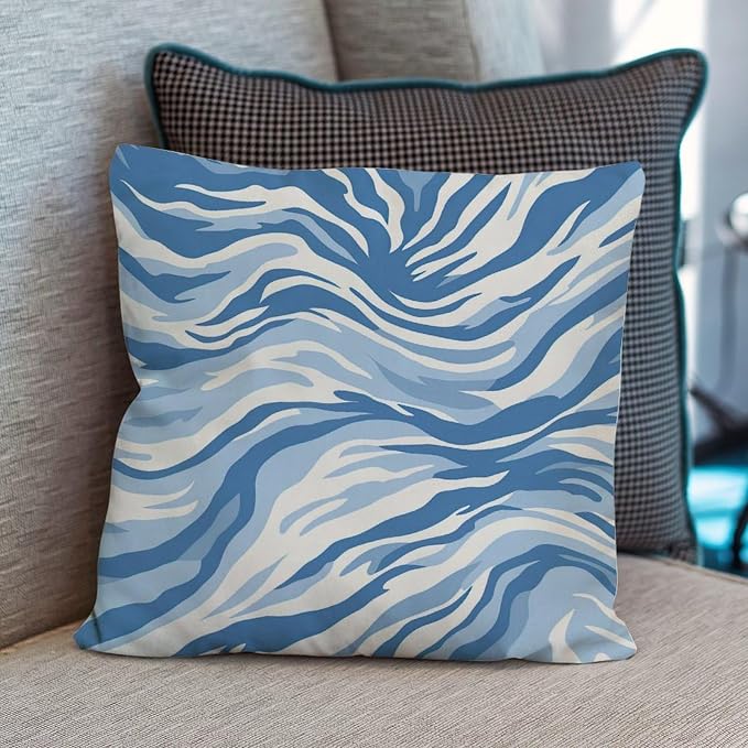 Pillow Cover Blue Tiger Print Pillows Farmhouse Animal Tiger Print Pillow Cover Accent Decorative Cushion Cases Home Decor for Patio Tent Couch 20x20 in