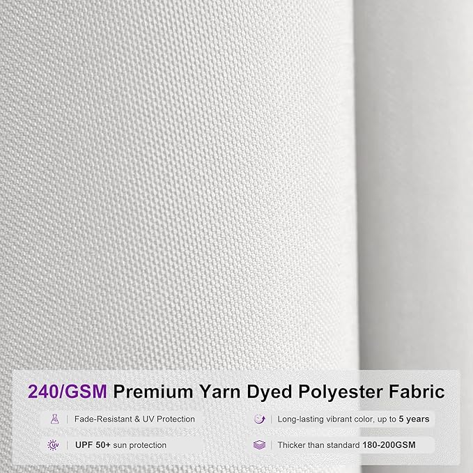 PURPLE LEAF 10FT Commercial Round Patio Umbrella Semi Auto Heavy Duty 1.9 Inch Aluminum Pole Wind Resistant for Business Restaurants Hotels Cafes Poolside Garden White
