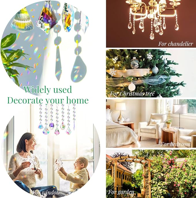 Sun Catchers with Crystals, 7 Pcs Hanging Crystals Suncatchers for Windows, Colored Suncatchers Prisms Glass Pendant for Chandeliers, Garden, Christmas Tree Decoration