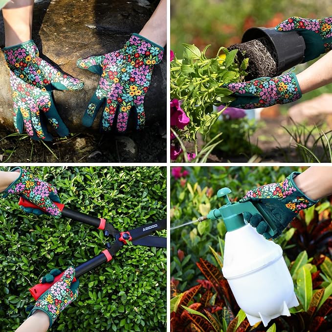 Trifabricy Gardening Gloves for Women, Breathable Leather Garden Gloves with Grip, Thorn-Proof Puncture-Resistant Work Gloves