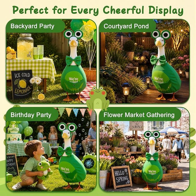 Frog Porch Goose Outfits, 23 inch Green Porch Goose Summer Outfit | Cute Porch Clothes for Summer Garden Decor, Rainy-Day Front Porch