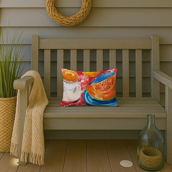 Caroline's Treasures 6036PW1216 A Slice of Cantelope Canvas Fabric Decorative Pillow Machine Washable, Indoor Outdoor Decorative Pillow for Couch, Bed or Patio, 12HX16W