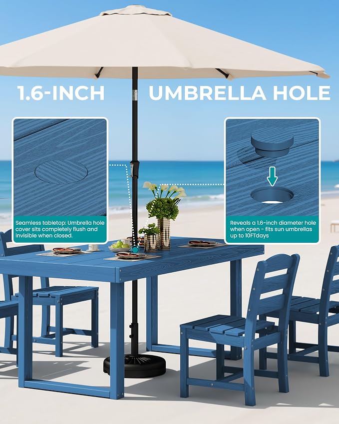 SERWALL HDPE Outdoor Dining Set for 4, 67'' Patio Table and Chairs Set | with Armless Seat