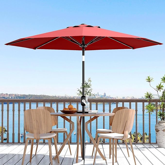 10FT Outdoor Patio Market Umbrella, 8 Sturdy Ribs Table Umbrella with Crank Lift & Push Button Tilt, UV Protection Waterproof for Pool, Deck, Yard, Garden, Red
