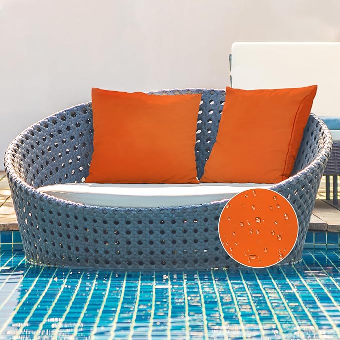 A1 HOME COLLECTIONS A1HC Luxurious Outdoor Waterproof Pillow Covers 20x20 Inches (Pack of 2, Burning Orange), Throw Pillow Covers for Pool Areas, Garden, Sofa, Chairs, Beds, Tent, Patio