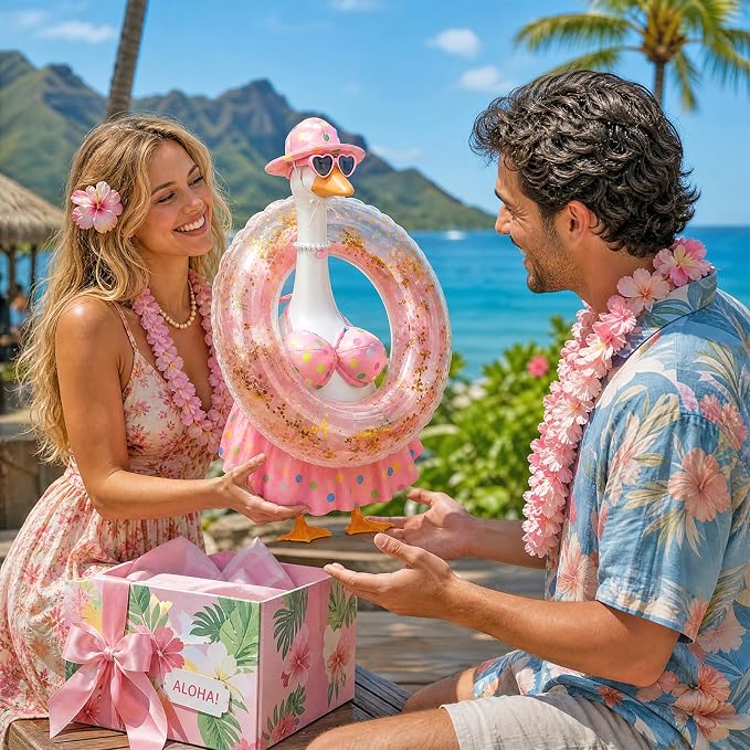 Hawaiian Porch Goose Outfits,23 Inch Bikini Porch Goose Summer Outfit | 23 in Porch Goose Outfit with Sunglasses & Swim Ring Hawaiian Porch Goose Clothes Costume for Outdoor Garden Lawn Yard Decor