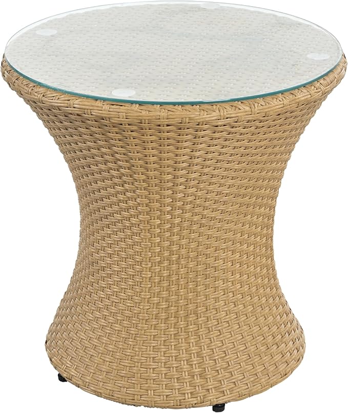 Christopher Knight Home Dessa Patio Conversation Set, Wicker Rattan Club Chairs, Wicker End Table, Accent Chair with Cushions, Mirror Table Top, Conversation Set for Backyard Poolside, Light Brown