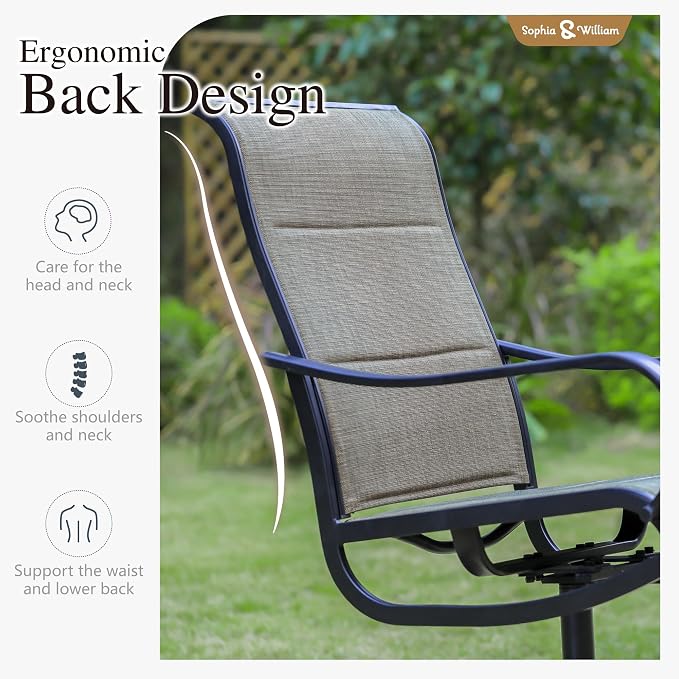 Sophia & William Patio Dining Set for 8 w/Metal Table & Swivel Chairs | High-back & Padded, Rectangle, Umbrella Hole, Ergonomic design, Weather-resistant, Outdoor backyard deck, Brown
