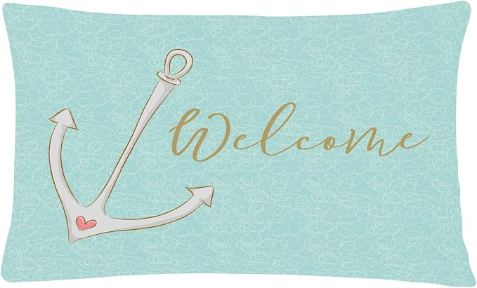 Caroline's Treasures BB8558PW1216 Anchor Welcome Canvas Fabric Decorative Pillow Machine Washable, Indoor Outdoor Decorative Pillow for Couch, Bed or Patio, 12HX16W