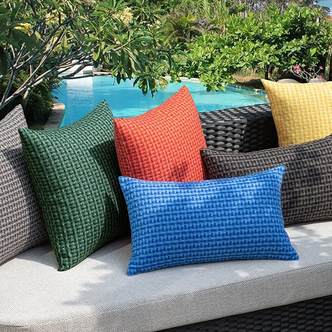 Kevin Textile Outdoor Waterproof 16"x16" Pillow Covers 2 Pack, Dark Green | Water Resistant Weaving Faux Linen Texture Throw Pillow Covers, Outside Decorative Pillowcases for Garden Patio Balcony Couch