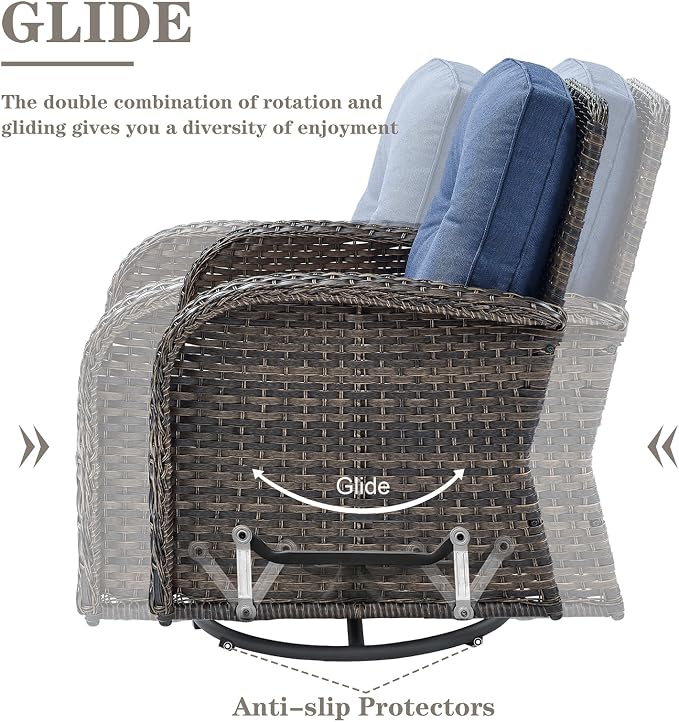 Belord 6 Piece Patio Conversation Sets - Wicker Patio Furniture Sets with Outdoor Swivel Rocker Chairs, Glider Loveseat Perfect for Patio Deck Backyard, Brown Wicker Blue Cushion