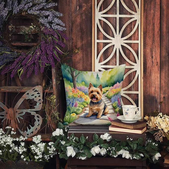 Caroline's Treasures Norwich Terrier Spring Path Throw Pillow Machine Washable, Indoor Outdoor Decorative Pillow for Couch, Bed or Patio, 18Hx18W