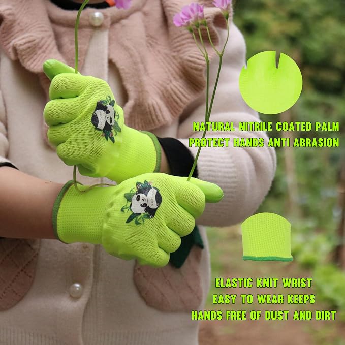 HANDLANDY 2 Pairs Kids Gardening Gloves, Grippy Kids Work Gloves, S | Nitrile Coated Children Toddler Garden Yard Work Cycling Outdoor Playing Gloves for Girls Boys