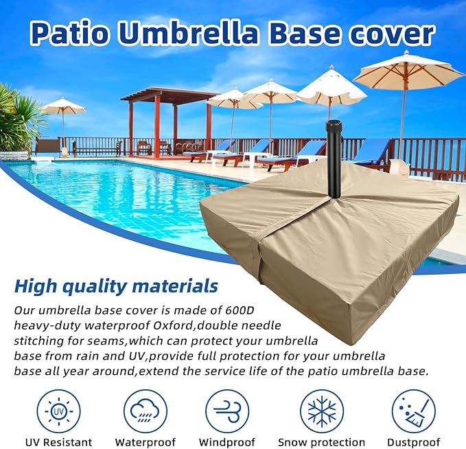 Patio Umbrella Base Cover Heavy Duty Polyester Weather-Resistant Waterproof Outdoor Cantilever Umbrella Stand Base Cover 42"L x 42"W x 5"H Anti-UV Anti-Fade Outside Square Umbrellas Base Covers,Beige