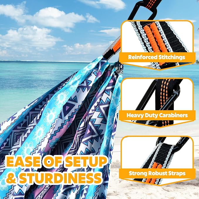 NATUREFUN Ultra-Light Travel Camping Hammock | 300kg Load Capacity,Breathable,Quick-Drying | 2 x Premium Carabiners,2 x Nylon Slings Included | Outdoor Indoor Garden