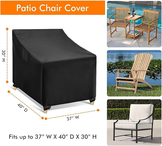 WLEAFJ Outdoor Chair Covers Waterproof, Black Lawn Patio Furniture Covers, Heavy Duty Wicker Garden Sofa Chair Cover, 2 Pack - 37" W x 40" D x 30" H