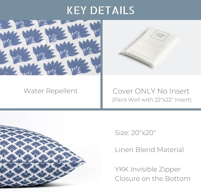 California Casual Coastal Indoor Outdoor Throw Pillow Cover, 20"x20" Water Repellent for Patio, Backyard, Couch, Poolside, Azure Blue Print Ravenala Palm Tree