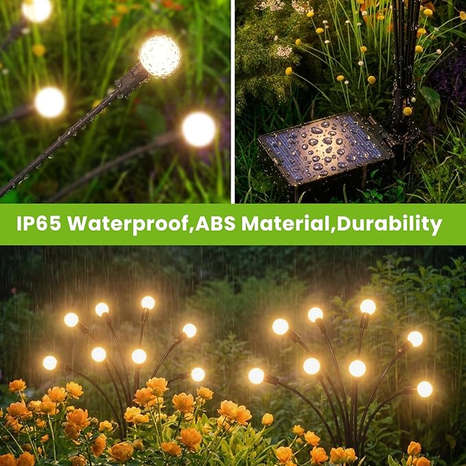 Solar Lights Outdoor(10 Pack,80 LEDs),Solar Lights Outdoor Waterproof for Garden Decor,4 Modes Firefly Light for Outdoor Decor,Big Bulb High Lumens Patio Decor,Sway by Wind,Gardening Gifts for Women