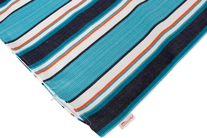 Outdoor/Indoor Sunbrella Throw Pillow Cover Only Square Set of 2 Pieces 16 inch x 16 inch Token Surfside Stripe - Insert Not Included, Navy/Teal