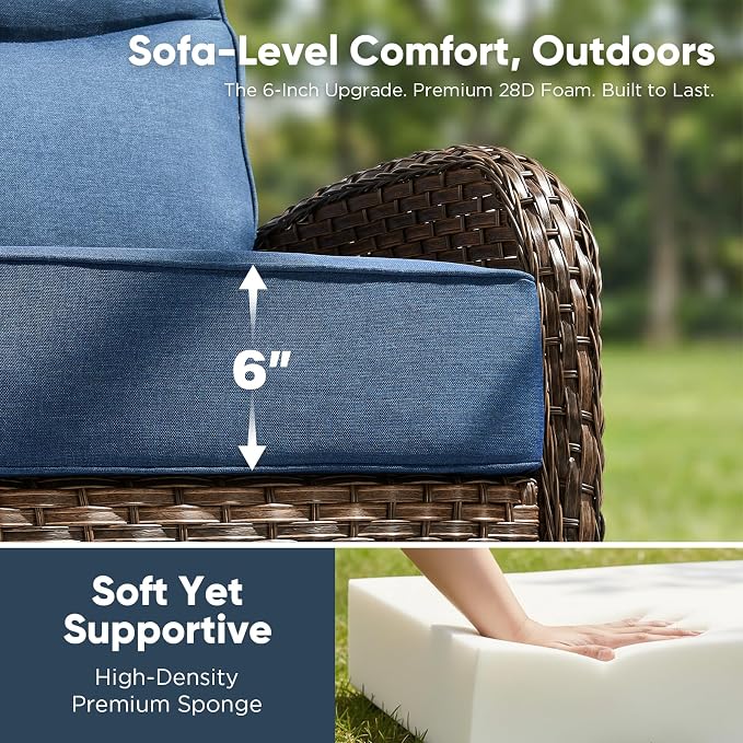HUMMUH 9-Piece Patio Furniture Set with Upgraded 6" Thick Cushion - High Back Outdoor Swivel Rocker Chairs with 3-Seater Sofa Set of 2,Wicker Outdoor Conversation Set for Deck, Porch, Yard, Poolside