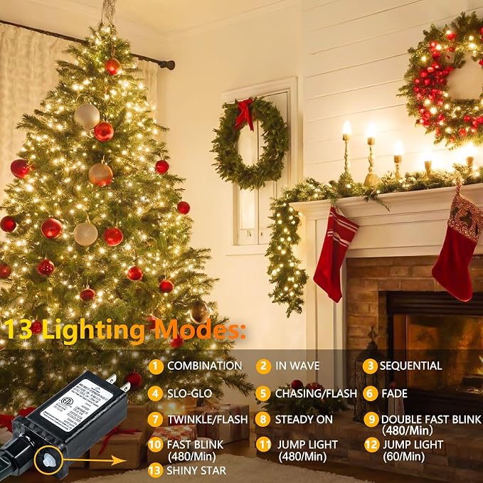 100 LED Connectable String Lights, 33FT Christmas Lights Outdoor Indoor | Warm White, 13 Modes, Timer, Clear Wire Waterproof Twinkle Fairy Lights Plug in for Bedroom Classroom Patio Xmas Tree Decor