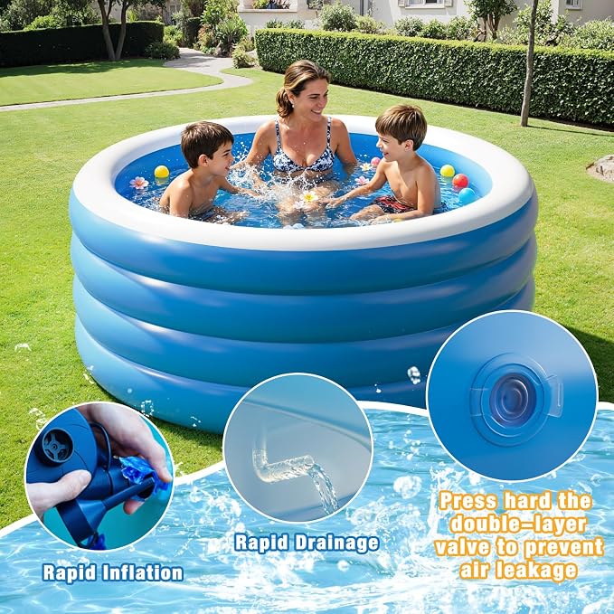 Inflatable Pool for Adults, 70"X30" Blow Up Pool, Full Sized Deep Round Thickened Family Inflatable Swimming Pools for Outdoor, Backyard
