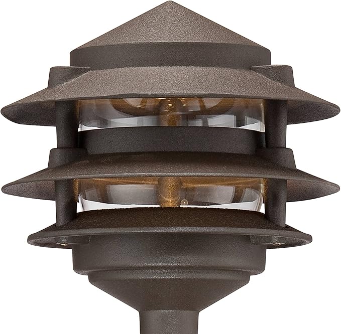 John Timberland Tiered Pagoda 11" High Modern Outdoor Landscape Path Lights Porch House Exterior Outside Set of 2 LED Bulb Weatherproof Brown Bronze Finish Aluminum Front Door Patio Garage Home