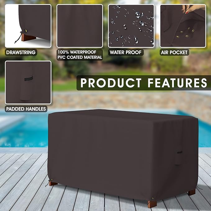 Covers & All Patio Deck Box Cover - Heavy Duty 18 Oz Waterproof Outdoor Yard Cushion Storage Box Protection 100% Weather Resistant with Air Pockets and Drawstring. (44”W X 28”D x 24”H, Coffee)
