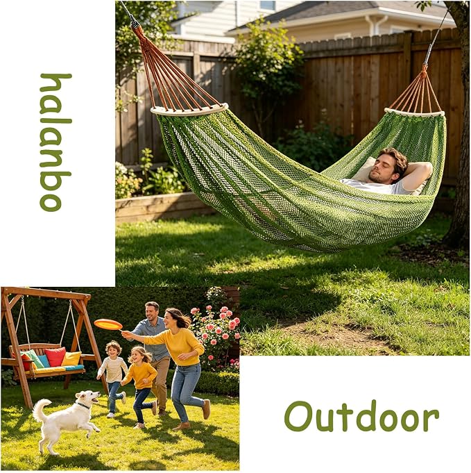 Hammock Without Stand, Green | Camping Hammocks for Outside, Travel Portable Lightweight, With Tree Straps & Storage Bag