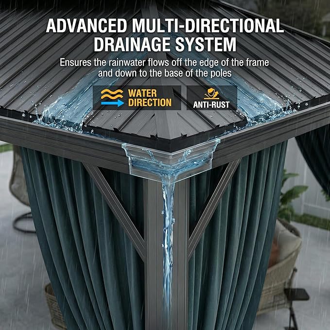 HOTEEL Gazebo 12x20 on Clearance with Metal Roof, Heavy Duty Hardtop Gazebo with Flame-Retardant Curtain & Netting, Outdoor Gazebos with Galvanized Steel Double Roof for Party,Patio Black